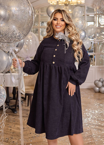 Темно-синя святковий, повсякденний, кежуал святкова вельветова сукня а-силует, кльош, з пишною спідницею No Brand однотонна