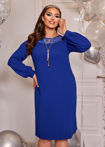 Синее праздничный праздничное кружевное платье с украшением No Brand однотонное