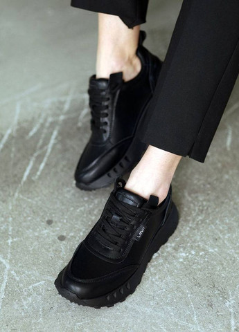 Черные демисезонные кроссовки женские кожаные Allshoes