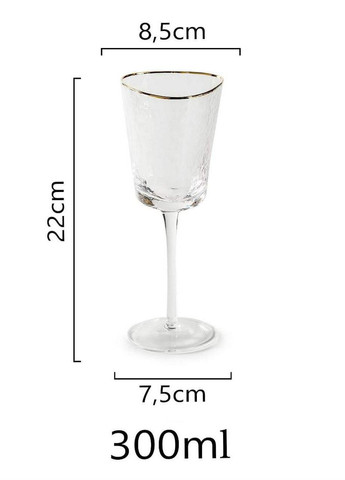 Бокал для вина стеклянный Ice Evans 300 мл прозрачного цвета с золотым кантом дизайнерский фужер REMY-DECOR (269462354)