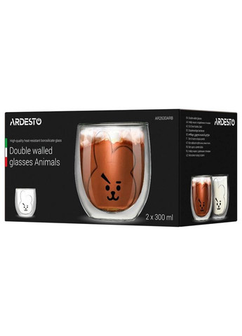 Набор низких стаканов с двойным дном Animals Bunny AR-2630-ARB 300 мл 2 шт Ardesto (269369010)