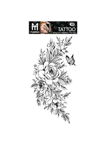 Временное тату водостойкое 3D большое Цветы и бабочка FF-081 18х8.5 см No Brand (269368858)