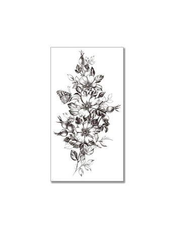 Временное тату водостойкое 3D большое Цветы и бабочка XQB-360 19,5х9,5 см No Brand (269368878)