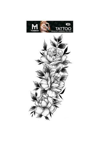 Временное тату водостойкое 3D большое Три цветка в листьях FF-089 18х9 см No Brand (269368785)