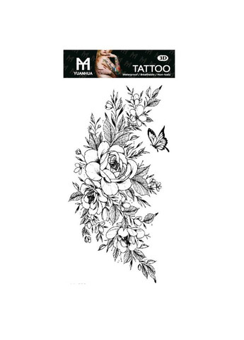 Тимчасове тату водостійке 3D велике Квіти з метеликом FF-093 17.5х9 см No Brand (269368863)