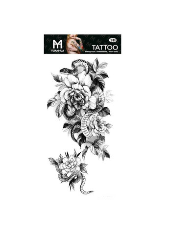Временное тату водостойкое 3D большое Змея с цветами FF-107 17.5х8.5 см No Brand (269368902)