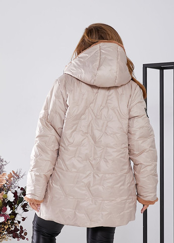 Бежевая зимняя удлиненная зимняя куртка с искусственным мехом No Brand