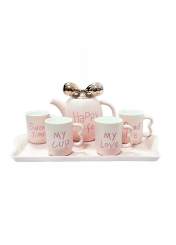 Чайный сервиз на подносе Счастливая жизнь О-8030-50 6 предметов розовый Olens (269455323)