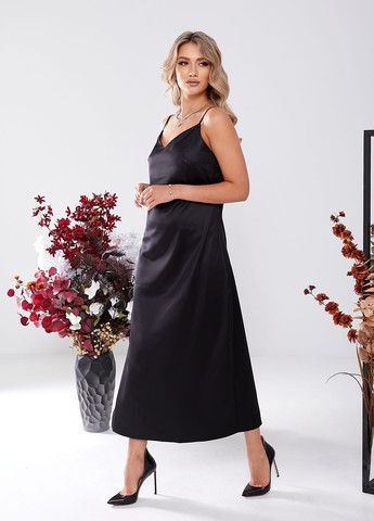 Чорна вечірня жіночна сукня в стилі sleep-dress сукня-комбінація No Brand однотонна