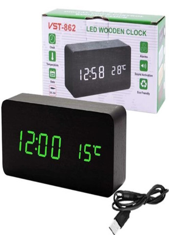 Часы электронные с термометром -862 с зеленым циферблатом VST (269696701)