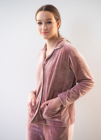 Пудровая зимняя пижама велюровая с рубашкой kant рубашка + брюки SWAM