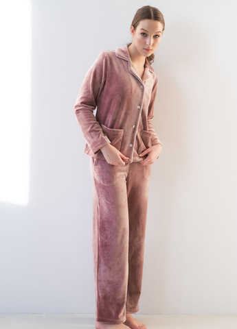 Пудрова зимня піжама велюрова з сорочкою kant рубашка + брюки SWAM
