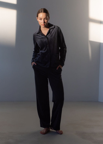 Серая зимняя пижама велюровая с рубашкой kant рубашка + брюки SWAM