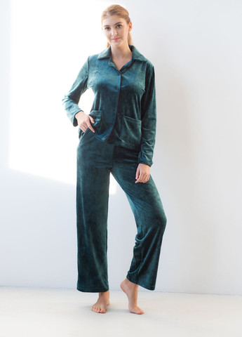 Зелена зимня піжама велюрова з сорочкою kant сорочка + брюки SWAM