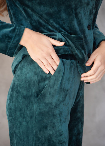 Зелена зимня піжама велюрова з сорочкою kant сорочка + брюки SWAM