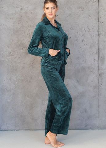 Зелена зимня піжама велюрова з сорочкою kant сорочка + брюки SWAM