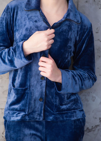 Синя зимня піжама велюрова з сорочкою kant рубашка + брюки SWAM