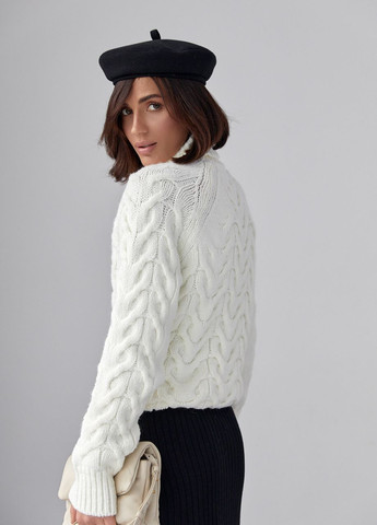 Молочний зимовий жіночий светр із великої в'язки в кіску Lurex
