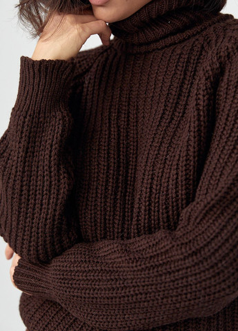 Темно-коричневый зимний женский свитер с рукавами-регланами Lurex