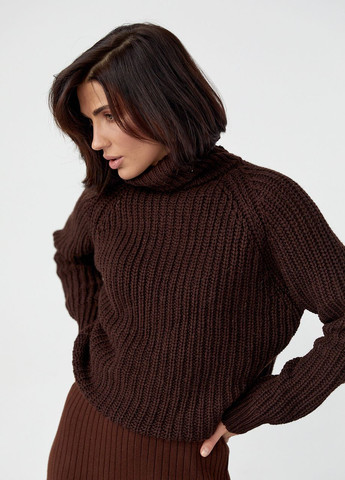 Темно-коричневый зимний женский свитер с рукавами-регланами Lurex