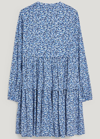 Голубое кэжуал платье в цветочный принт из вискозы C&A однотонное