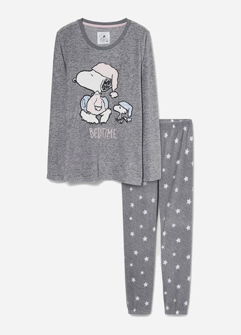 Серая всесезон флисовая пижама в принт (свитшот, штаны) C&A
