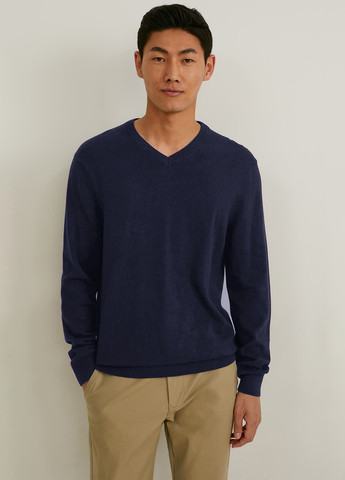 Темно-синий демисезонный пуловер из хлопка C&A