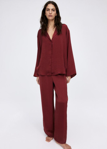 Темно-красная всесезон сатиновый комплект рубашка + брюки H&M oversize
