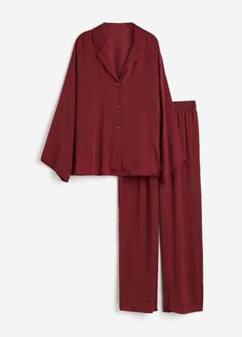 Темно-червона всесезон сатиновий комплект рубашка + брюки H&M oversize