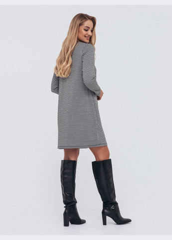 Черное чёрное платье с мелким принтом и карманами Dressa