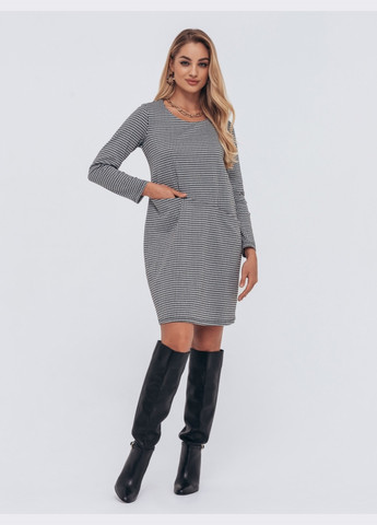 Черное чёрное платье с мелким принтом и карманами Dressa