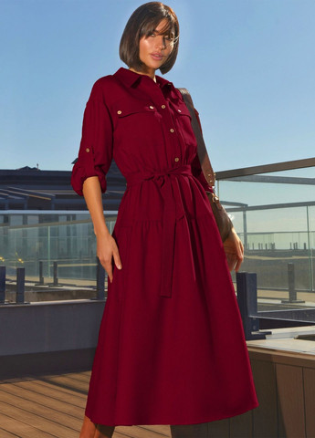 Бордовое кашемировое платье-миди с поясом бордовое Dressa