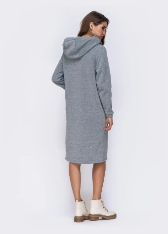 Серое серое платье на флисе в стиле oversize с капюшоном Dressa