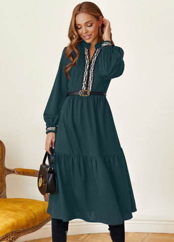 Смарагдова сукня-кльош темно-зеленого кольору довжини міді Dressa