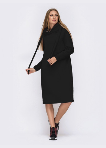 Чорна чорна сукня на флісі в стилі oversize з капюшоном Dressa