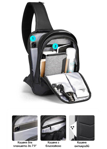 Рюкзак с одной лямкой (кросс боди) MR7918 с USB объем 7л. Черный (MR7918-00-2504UA) Mark Ryden (270013863)