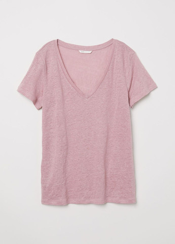Светло-розовая летняя футболка льняная H&M