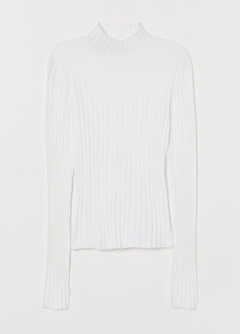 Белый демисезонный свитер с высоким воротником в рубчик белый кэжуал демисезон пуловер H&M