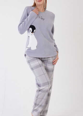 Серая зимняя пижама женская флисовая (лонгслив, штаны) лонгслив + брюки Vienetta