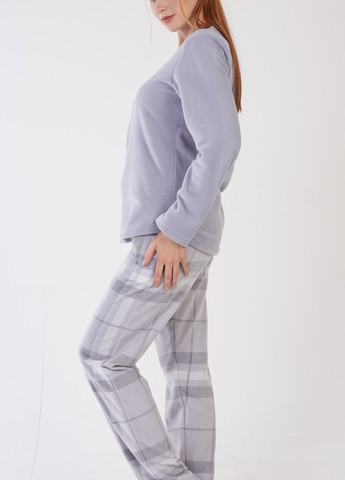 Серая зимняя пижама женская флисовая (лонгслив, штаны) лонгслив + брюки Vienetta