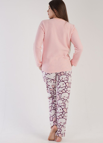 Рожева зимня жіноча піжама флісова(лонгслів, штани) лонгслив + брюки Vienetta