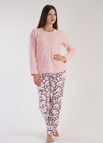 Розовая зимняя пижама женская флисовая (лонгслив, штаны) лонгслив + брюки Vienetta