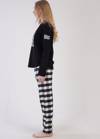 Черная зимняя пижама женская (лонгслив, штаны) лонгслив + брюки Vienetta