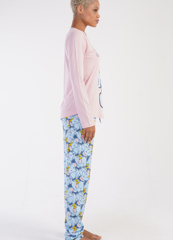 Розовая зимняя пижама женская (лонгслив, штаны) лонгслив + брюки Vienetta