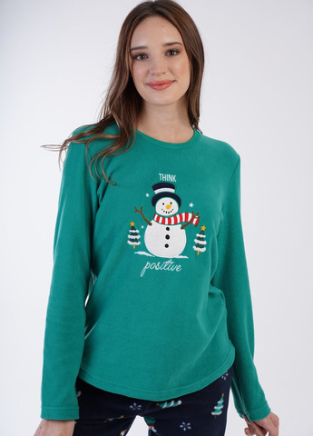 Зеленая зимняя пижама женская флисовая (лонгслив, штаны) лонгслив + брюки Vienetta