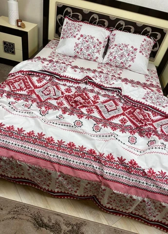 Постільна білизна бавовняна Вишиванка Євро Простирадло на гумці 180x200х20 Бязь Біла 50 х 70 No Brand (270469611)