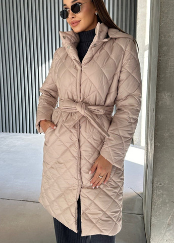 Бежевое зимнее Зимнее куртка-пальто на силиконе однобортное No Brand