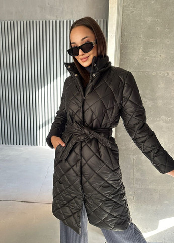 Чорне зимнє Зимова куртка-пальто на силіконі однобортне No Brand