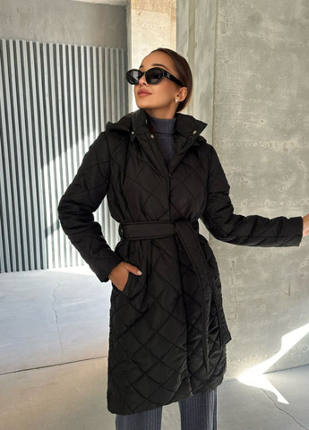 Чорне зимнє Зимова куртка-пальто на силіконі однобортне No Brand