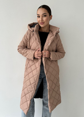 Бежеве зимнє Зимова куртка-пальто на силіконі однобортне No Brand